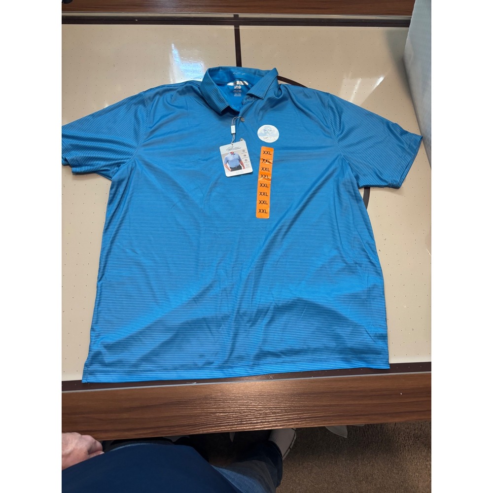 1182 Greg Norman ML75 Blue Striped Polo Mens XXL Moisture Wicking Golf  NWT